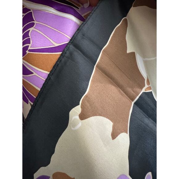 Totes Vintage HIGE Floral print mod purple brown, lavender Satin Rain Scarf - Picture 8 of 8